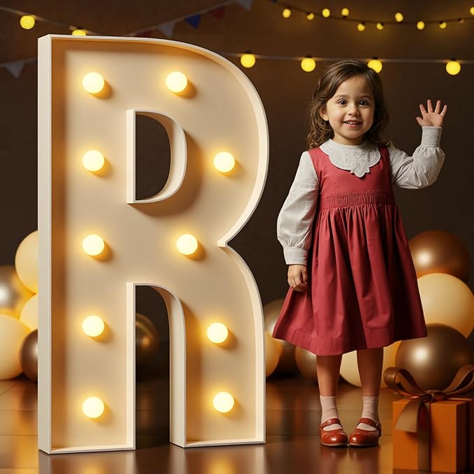 Marquee Letters 4 Feet Tall Large Light Up Letters R Wedding Mr and Mrs Sign Marry Me Engagement Party Decor Yellow Light Birthday Decorations Balloon Arch Kit Foam Sign R