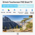 32-Inch FHD Smart Portable TV on Wheels, Rolling TV 1080P Touch Screen Android 15 OS Monitor, EDLA-Certified, 6G RAM + 128GB, 8MP Camera, Built-in 6–8H Battery, Full Swivel Rotation, Voice Remote