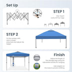 PHI VILLA 10x10 Pop Up Canopy Tent - One Push Setup, Instant Shade Tent with Vented Roof for Beach & Events - Includes Storage Bag, Sandbags, Stakes & Ropes (Blue)