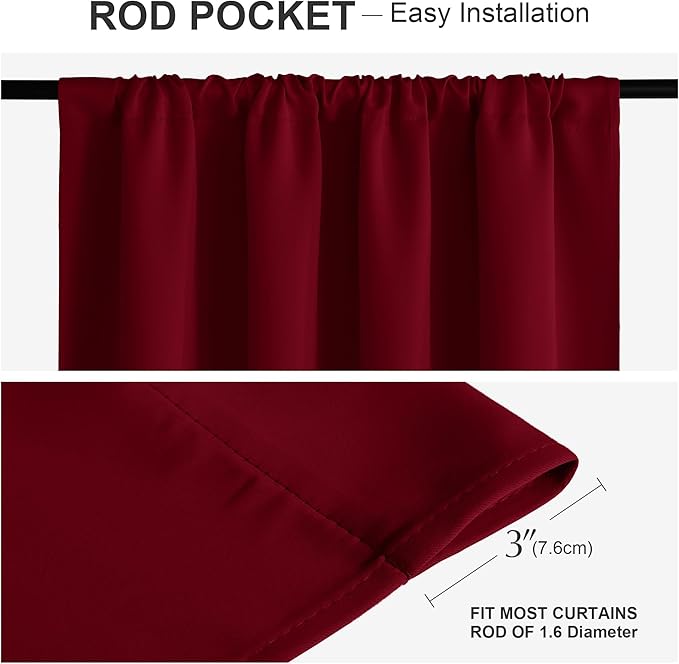 PONY DANCE Thermal Curtains 84 Inches - Window Coverings Privacy Protect Rod Pocket Top Solid Color Room Darkening Curtain Home Decoration for Bedroom, 52 x 84 in, Red, 2 PCs
