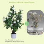 Artificial Camellia Tree 35in Faux Floral Plant with Orange Flowers and Green Leaves - No Maintenance Indoor Outdoor Office Home Porch Decor Housewarming Gift(1 Pack - Orange)