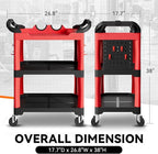 Auto Dynasty 3-Level Rolling Cart Trolley Storage Detailing Cart with Cup Holders Pegboard 120 kg/260 Lbs Capacity on Wheels Fits Garage, Warehouse, Home and Workshop, Black/Red