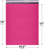 Hot Pink10.5x16 Inch Large Poly Bubble Mailers #5 | Padded Envelopes with Self Seal | Air Lined Cushioned Bubble Mailer | Usable Size 10.5x15 | 100 Pack Bulk | Lightweight shipping Bags