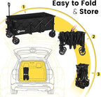 Sekey 48''L Collapsible Foldable Extended Wagon with 440lbs Weight Capacity, Heavy Duty 300L Folding Utility Garden Cart with Big All-Terrain Beach Wheels & Drink Holders. Black