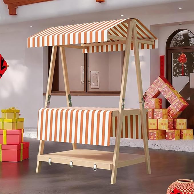 Movable Stall Display Stand, Foldable Vending Stand Kiosk Display Trolley with Canopy, Portable Food Cart, for Selling Snacks/Sweets/Toys, Multiple Colors(Orange A,110 * 190cm)