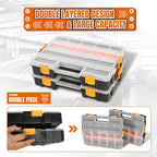 Tool Box with Transparent Lid, Single Side 17-Compartments Organizer Box with Removable Dividers for Hardware, Screws, Bolts, Nails, Beads, Jewelry and Fishing Accessories, Orange, 2 Pack