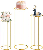 3PCS Gold Metal Cylinder Pedestal Stands - Round Plant Display Columns for Party Decor, Floral Arrangements, Vase Displays, Birthday Wedding Backdrop Decorations