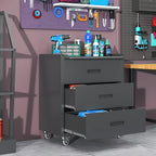 Metal Garage Storage Cabinet with Wheels, Lockable Rolling Tool Cabinet with 3 Drawers, Heavy Duty Mobile Steel Cabinet for Garage Warehouse Workshop