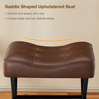 18-Inch Large Leather Vanity Stool, Vanity Chair with Metal X-Leg, Ottoman Accent Stool with Thick Padded Saddle Seat, Dark Brown