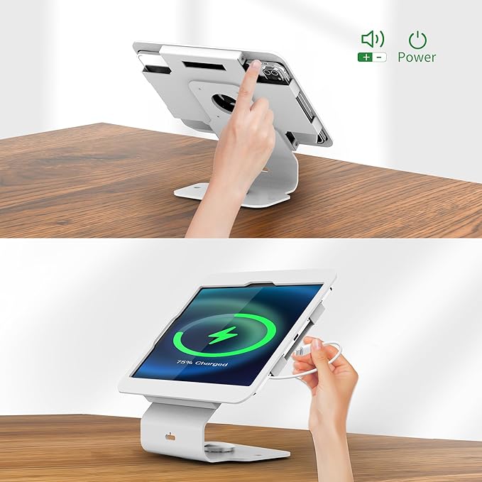 Kiosk POS Tablet Stand Compatible with iPad 10 gen 10.9 inch, 11"(A16), air 4 5 10.9", Pro 11" 1st 2nd 3rd 4th gen., iPad air 11", Retail Stand with 360° Swivel Base, White, BSC101WS