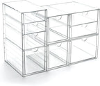 Prsildan Acrylic Drawer Makeup Organizer with 9 Drawers, Set of 3 Office Desk Organizers Accessories, Clear Stackable Storage Drawers for Vanity, Countertop, Craft, Jewelry, Art Supply Organization