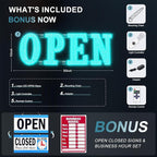 Large LED Open Signs for buiness with 13 Scene Modes, 30" x 10" Unique Design Ice Blue Open Sign for Business Hour Open Sign for Window Stores Retail and Restaurant