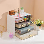 Spacious Desk Drawers, Stackable Desktop Organizer, Plastic Storage Box for Office, School & Home Supplies (1 Middle & 2 Small Drawers, White)