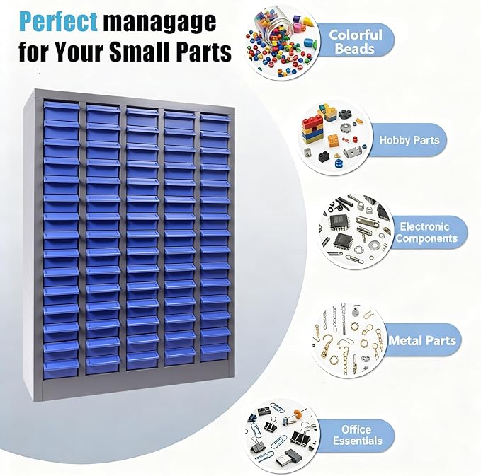 75 Drawers Parts Cabinet for Nuts, Bolts, Screws, Nut and Bolt Organizer with ABS Material Drawer, Bolt Bin Tool Storage Cabinet in Workshop, Garage, Office (75 Drawers)