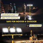 32000LM LED Work Light with Tripod, 3x100W 3-Head Floodlight, Plug-in 120V, 3 CCT 3000K/5000K/6500K, 360° Adjustable, IP66, 43.7-65.4 in, 16.4 ft Cord, Portable Telescoping Stand for Jobsite/Workshop