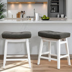 Counter Height Bar Stools Set of 2 for Kitchen Counter Farmhouse Modern Barstools with Faux Leather Upholstered Backless Seat and Solid Wood Legs 24 inch Bar Chairs, Grey + White