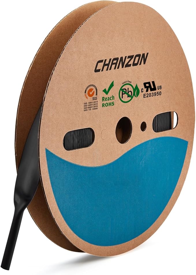 Chanzon 2:1 Black Polyolefin Heat Shrink Tubing 5/8" (16mm) Diameter 80Ft Roll Ideal for Electrical and Marine Applications 1pcs