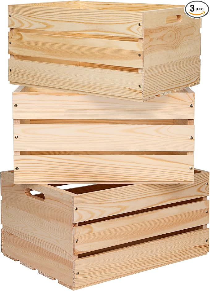 Extra Large Pine Wood Crates For Storage, Vinyl Records Storage Crates,The Storage Crates Are Made Of Pure Natural Solid Wood,Exuding Natural Pine Flavor,Unfinished Wooden Crates For Display . (3)