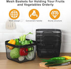 1 Pack Metal Mesh Basket with Hollow Handles Black Wire Storage Bin for Organizing Stackable Metal Fine Mesh Basket for Pantry Bathroom Kitchen Cabinets Shelves (Medium)