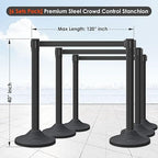 6 Pack Premium Crowd Control Stanchion Set, 40" H Delineator Post with 10' Feet Retractable Belt, Heavy-Duty Base, Safety Rope Barriers for Traffic Queue (Heavy Rubber Base, Black)