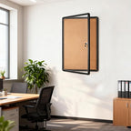 36"x24" Enclosed Bulletin Board Tamper-Proof Dispaly Case, Black Aluminium Frame, Shatter Resistant Lockable Bulletin Board, Enclosed Cork Board for School, Office,Commercial