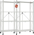 DEANIC 4 Tier Foldable Storage Shelves with Wheels, Large Capacity Shelving Unit, Freestanding Metal Wire Shelf Rack, No Assembly Organizer Rack for Garage Kitchen, Basement, Pantry(Grey Pack of 2)