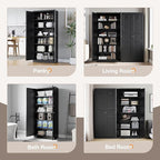 Yizosh Metal Storage Cabinet with 2 Doors and 5 Adjustable Shelves - 71" Black Kitchen Pantry Storage Cabinet, 5-Tier Tall Steel Cabinet Locker for Kitchen, Living Room, Dining Room