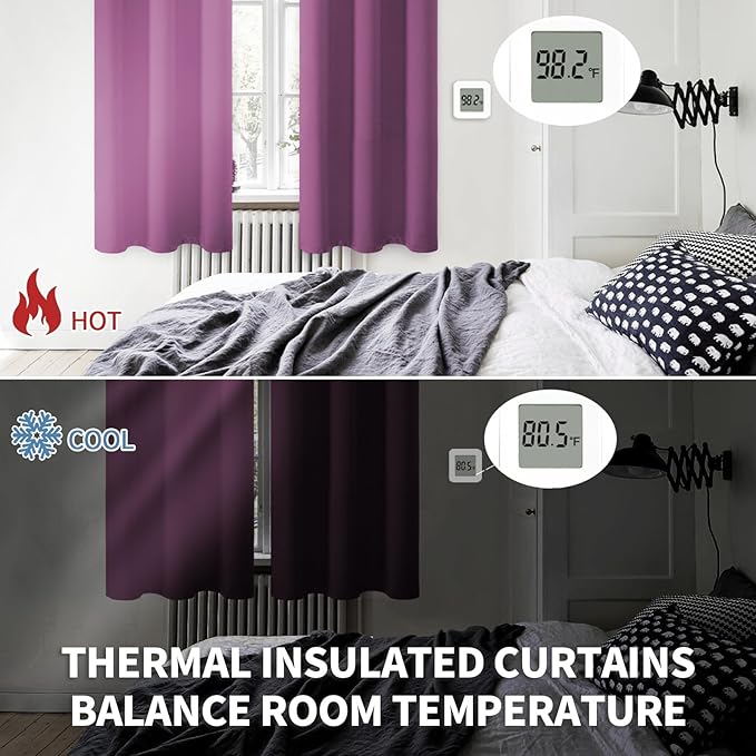 BGment Room Darkening Curtains 54 Inches Long - Grommet Thermal Insulated Drapes Window Treatment Curtains for Bedroom, 2 Panels, 52 x 54 Inch, Eggplant Purple