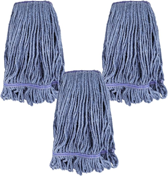 Commercial Heavy Duty Mop Heads Replacement for Rubbermaid: 3 Packs Industrial Wet Mop Head for Floor Cleaning - Commercial Products Looped End String Head Refills