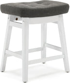 Counter Height Bar Stool for Kitchen Counter Modern Backless Barstool with Upholstered Faux Leather Seat and Solid Wood Leg Farmhouse 24 inch Bar Chair, Grey + White, 1pc
