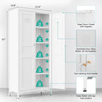 SISESOL Metal Storage Cabinet with Doors and Shelves,White Storage Cabinet with Leg & Vent Hole,Food Pantry Cabinets,5 Tier Metal Pantry,Tall Large Cupboard for Home,Kitchen,Dining/Living/Laundry Room