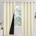 Blackout Curtains for Bedroom 72 Inch Length 2 Panels Set, Thermal Insulated 100% Light Blocking Soundproof Grommet Window Curtains for Living Room with Black Liner, Each 52 Inch Wide, Cream