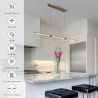 EDISLIVE Modern Linear LED Island Light Dimmable LED Chandelier 47.24 in Adjustable Linear Hanging Light Fixture 3000K 20W Pendant Light for Dinning Room Kitchen，Gold