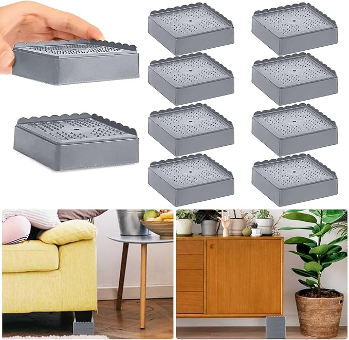 Bed Risers 1 inch, 2 inch, 3 inch, 4 inch Heavy Duty, Adjustable Furniture Riser for Table Desk Couch Sofa Chair Recliner Leg Frame Dorm, Stackable Bed Raisers Blocks (Grey 8 Pack, 1 inch)