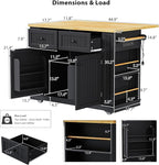 Rolling Kitchen Island with Drop Leaf & Power Outlet, Large Kitchen Islands Cart on Wheels, Movable Kitchen Island with 5 Open Storage Shelves & Towel Rack for Kitchen, Dining Room, 48-Inch, Black