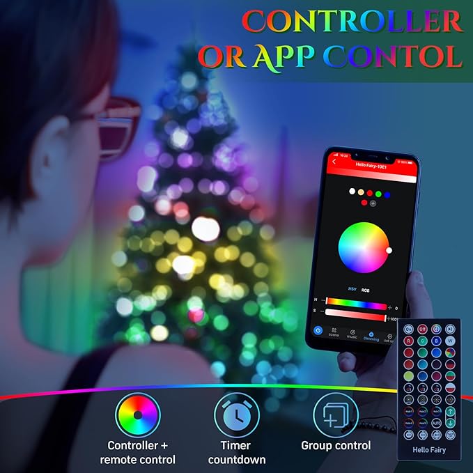 7.5ft Pre-Lit Slim Artificial Christmas Tree - 400 RGB Color Changing LED Lights with APP & Remote Control, 1477 Full Branch Tips, Easy Setup Preassembled Holiday Tree for Home, Party, Christmas Decor