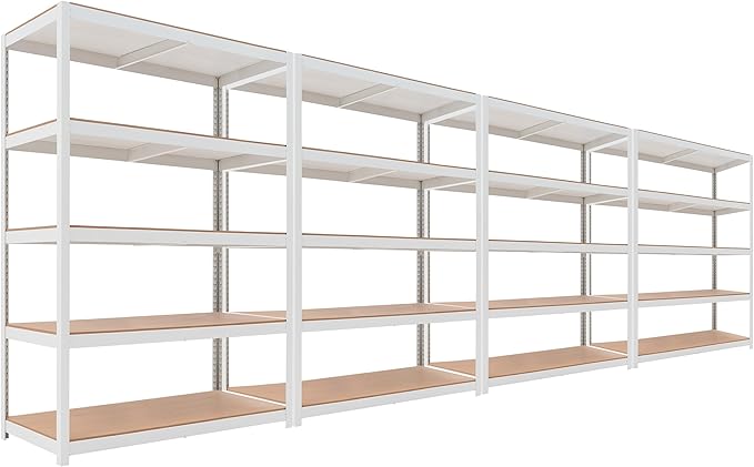 HOMEDANT House 5 Tier Laminated Metal Shelving Unit Adjustable Storage Utility Rack Heavy Duty Shelves Organization Multipurpose Shelf Kitchen Garage Pantry Closet (4, (XL Deep) 48.1" W, White)