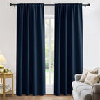 PONY DANCE Blackout Curtains for Bedroom 90 inches Long 2 Panels Set, Thermal Insulated Rod Pocket Black Out Window Drapes, Noise Reducing Window Treatment for Living Room(W52 x L90 inch, Navy Blue)