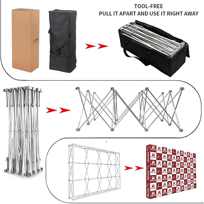 Portable Pop Up Display Stand 7.5 x 7.5 FT Aluminium Frame Trade Show Display Large Tension Fabric Display Stand Tradeshow Booth Display for Business, Shopping Malls, Campuses, Weddings, Corporate