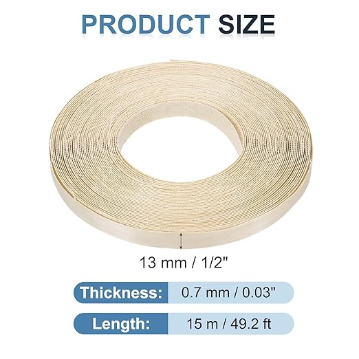 PATIKIL Birch Edge Banding, 1/2 in x 49.2 ft Wood Veneer Tape, Pre-glued Flexible
