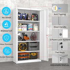 Metal Garage Storage Cabinet with Lock, 72" Tall Steel Storage Locker with 4 Adjustable Shelves, Heavy Duty Metal Cabinet for Garage, Office, Home, White