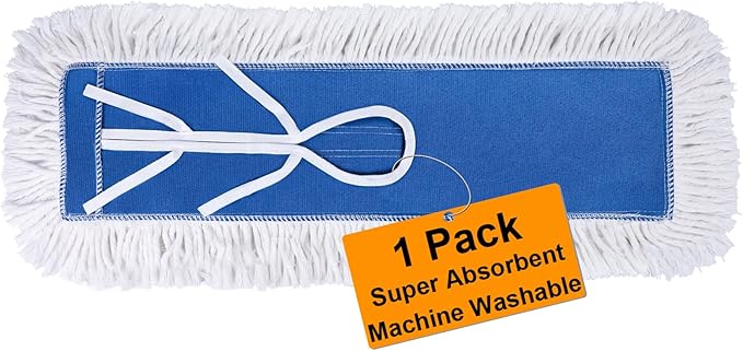 24 Inch Industrial Cotton Dust Mop Head Refill, Dust Mop Replacement Head for Commercial & Home Use, Heavy Duty Replacement for Office & Industrial Use, Machine Washable 1pc