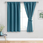 JIUZHEN Blackout Curtains for Bedroom - Thermal Insulated Room Darkening Noise Reducing, 52 x 45 Inch Length Curtains for Living Room, Set of 2 Panels with Tiebacks, Stone Blue