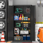 72" H Metal Garage Cabinet,Metal Lockable Storage Cabinet with 2 Doors, Locking Tall Garage Storage Cabinets with Adjustable Shelves,Tool Cabinets for Home Office,Gym,School (Black)