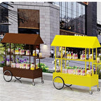Portable Food Cart with Striped Canopy, Mobile Vendor Display Stand with Lockable Wheels, Iron Outdoor Cart for Market, Street Food or Events(Red,47.2in)