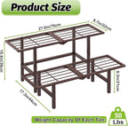 Plant Stand Indoor Outdoor, 2-Tier Foldable Metal Ladder Plant Stands, Stackable Metal Plant Shelf Decorative Flower Pot Holder Display Rack for Garden Living Room Patio,Brown