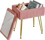 IBUYKE Stool Chair with Storage Space, Footrest Footstool Ottoman, Small Side Table, with 4 Metal Legs, with Anti-Slip Feet, for Makeup Room, Bedroom, Faux Fur, Pink LG-50P