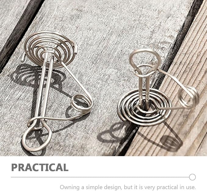 Mikinona 5Pcs High-Strength Tent Deck Pegs with Spring Buckles Silver Stainless Steel Tent Anchor Hooks for Secure Wind-Resistant Camping Canopy and Awning Fixing