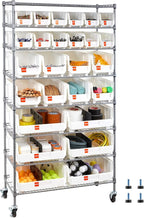 VEVOR 8-Tier Rolling Bin Storage Rack, 26 Organizer Bins, Bin Rack Storage Steel Wire Shelving System with Wheels, Mobile Tool Organizer for Garage, Warehouse, Office, Restaurant, Classroom, Kitchen