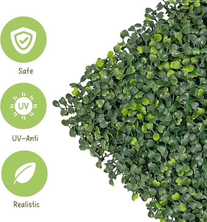 Grass Wall Panels, 10x10Inch 12Pcs UV-Anti Boxwood Greenery Panels with 50 Zip Ties, No Fade Artificial GrassWall Backdrop for Indoor Outdoor Privacy, Birthday Wedding Decor, Home Kitchen Decor